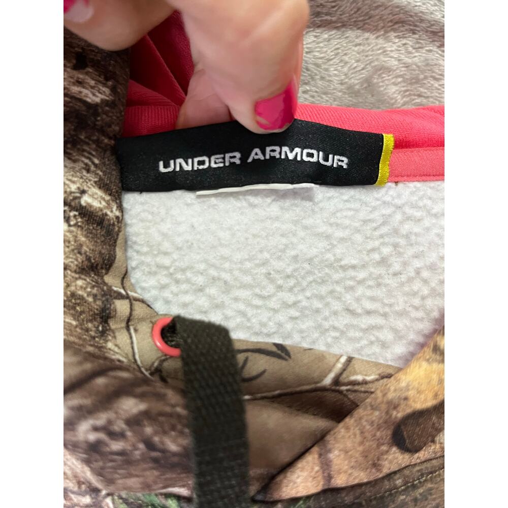 Under Armour Realtree Camo Hoodie Medium Pink Logo Pullover Hunting Sweatshirt - Picture 5 of 5